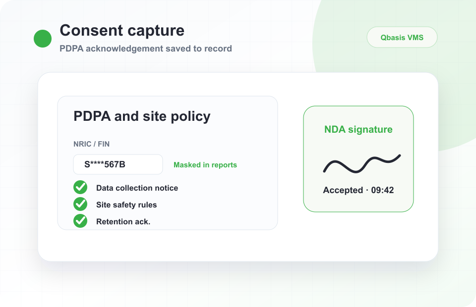 Simplified PDPA consent UI showing accepted data policy acknowledgement