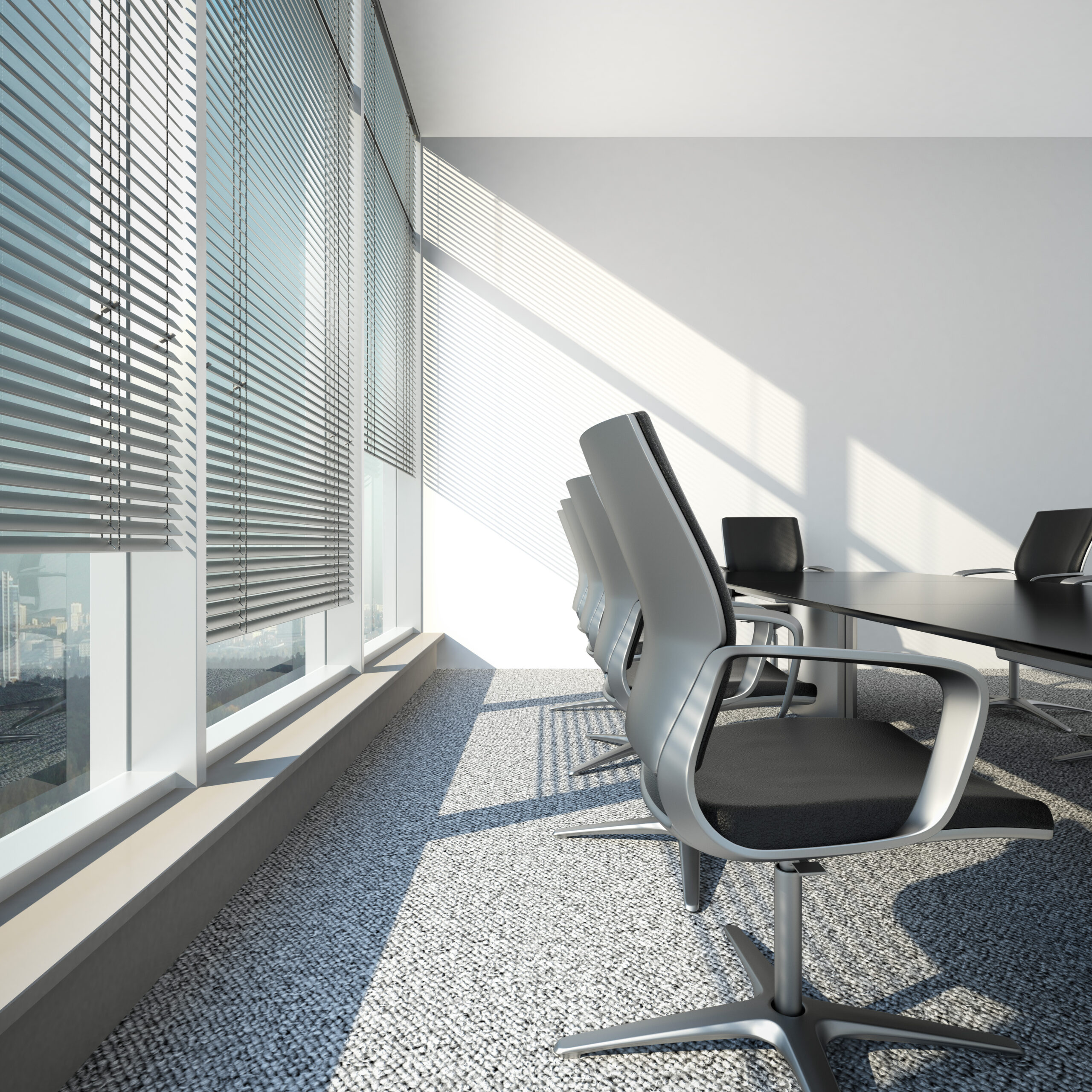 interior with blinds and office table an empty meeting room